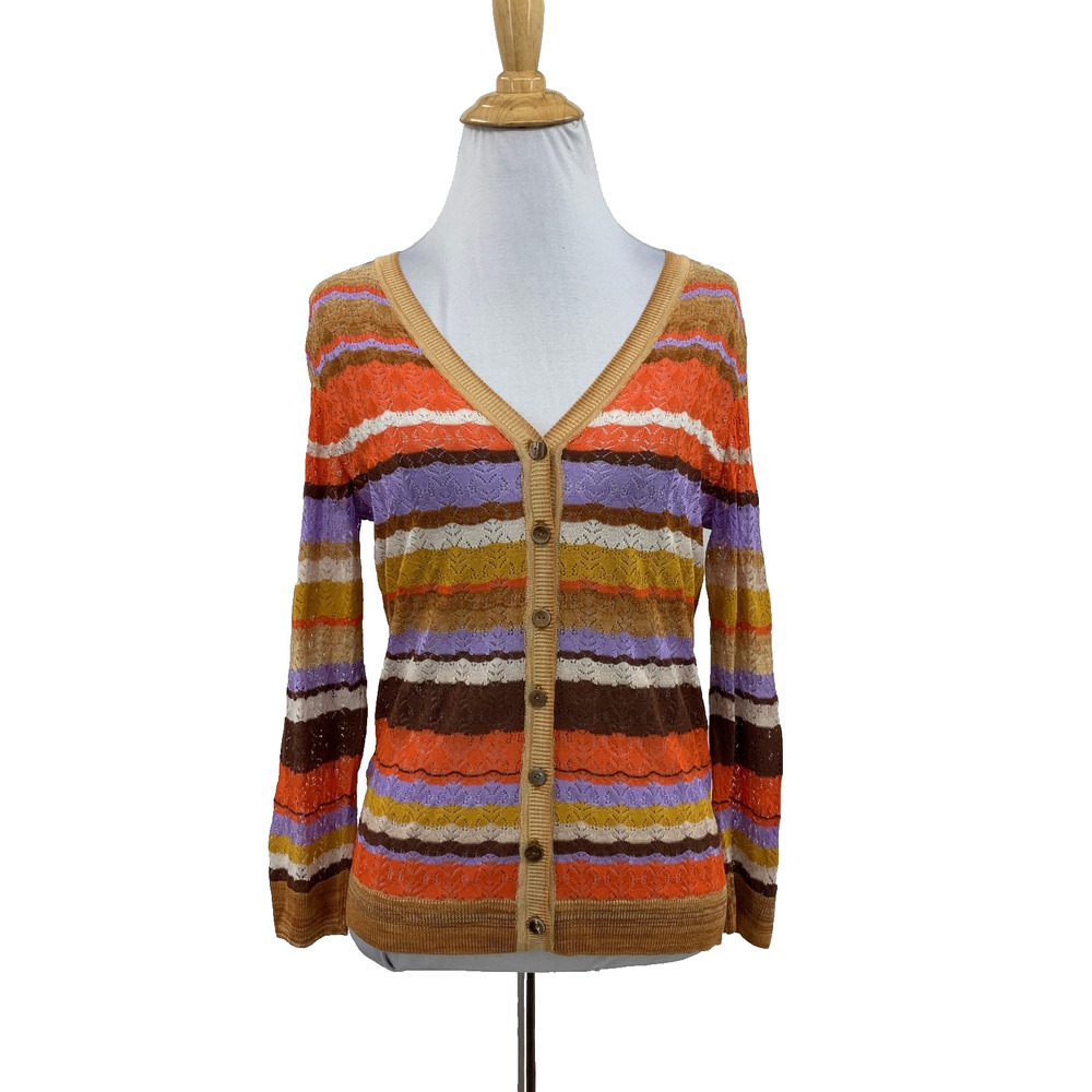 Daniela Corte Cardigan Womens 38 US 6 Carolina Striped Open Knit Long Sleeve